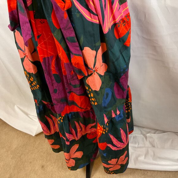 Maude Vivante Maxi Dress XS Half Sleeve Tie Waist Dark Green Pink Purple Red - Picture 9 of 15